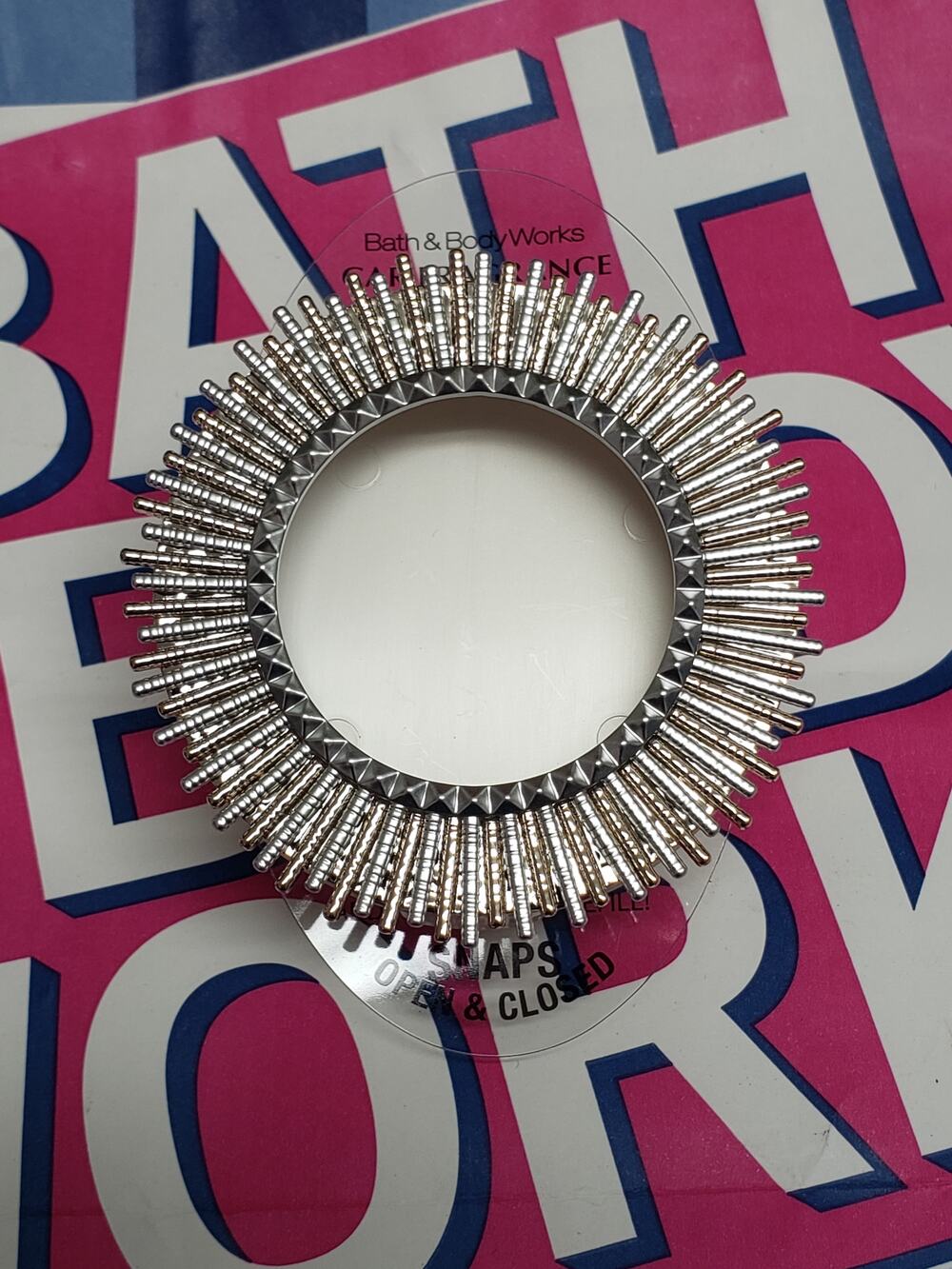 BBW Sunburst Gold & Silver Visor Clip Car Fragrance Holder Beautiful Scent Decor